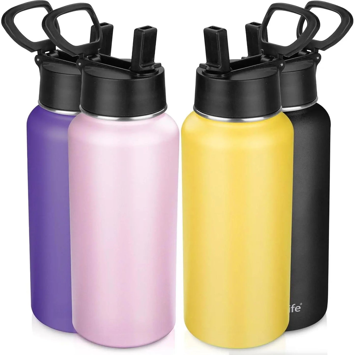 Insulated Water Bottle With Straw,32 oz Vacuum Insulated Stainless Steel Water Flask,Keeps Cold and Hot,Metal Water Bottle Wide Mouth for Gym Travel Camping (Black)