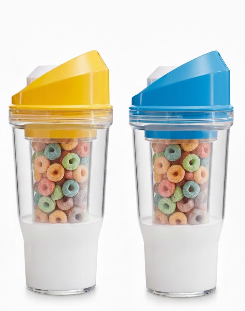 BowlFree Portable Breakfast Cup with Dual Compartments – Leak-Resistant Reusable Food Container for Milk, Cereal & Snacks, Ideal for Travel, Work & School