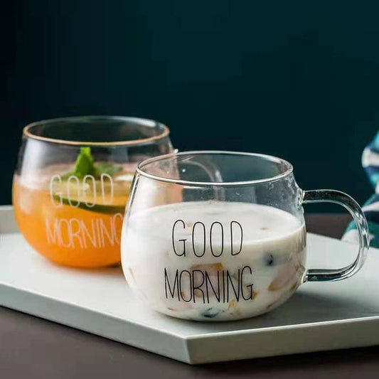 'Good Morning' Breakfast Cup with Spoon, Water Cup, Milk Cup, Yogurt Glass, Coffee Mug, Juice Cup, Milkshake Glass, Gift Cup for Birthday, Christmas, Family, Friends