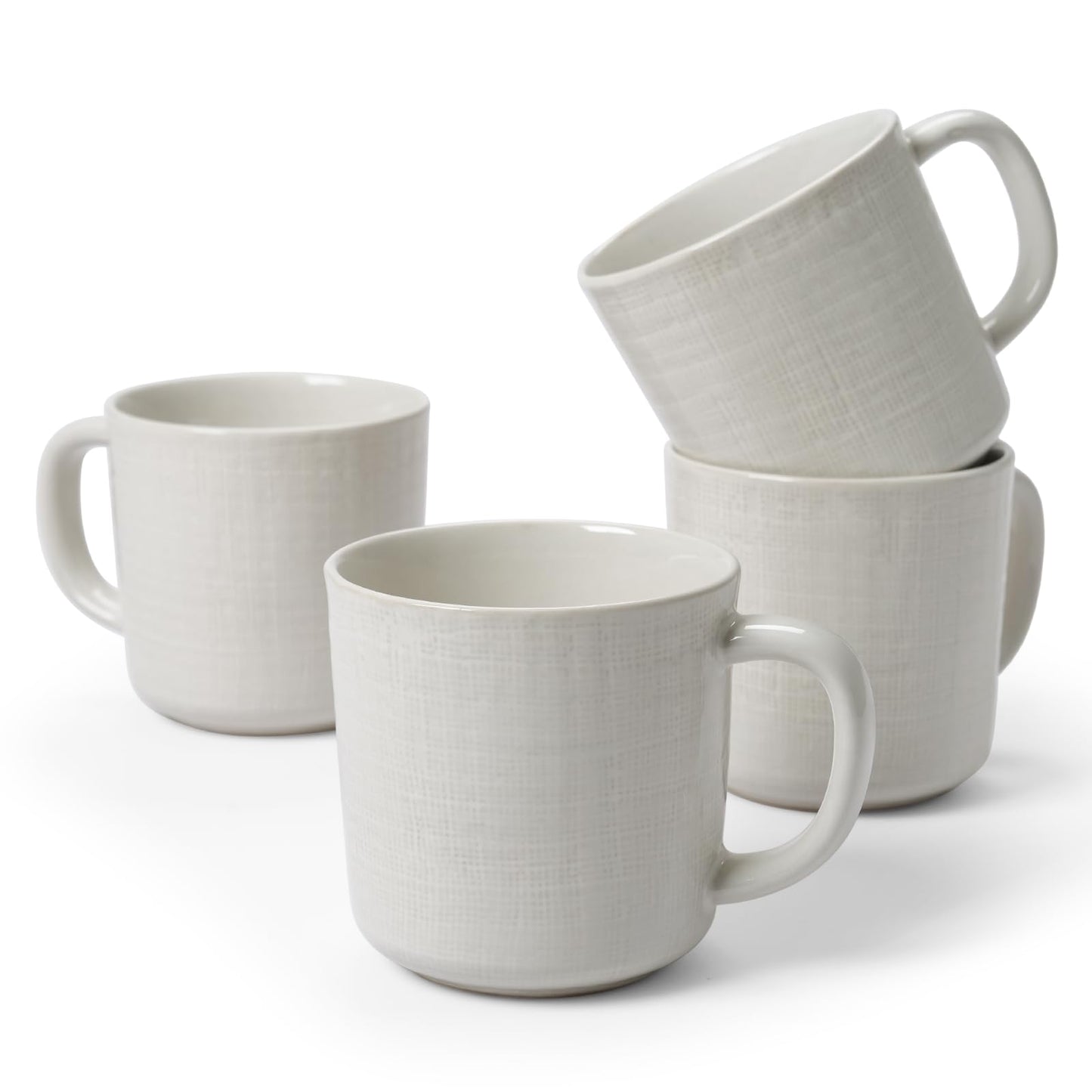 famiware Coffee Mug Set of 4, Annecy 14 oz Ceramic Cups Set with Handle | Stoneware Coffee Cup Set, Microwavable and Dishwasherable Stoneware, Drinkware Set for Tea, Latte, Cappuccino, Grey White