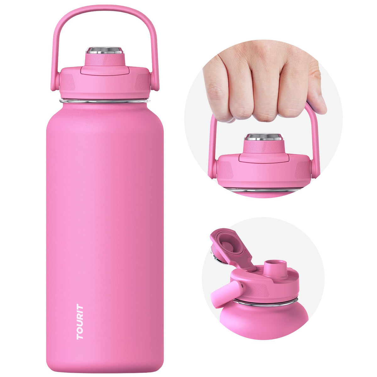 TOURIT 24 oz Insulated Stainless Steel Water Bottle, Obsidian | Double-wall vacuum thermal flask with top handle, leakproof & BPA-free design for sports, gym, hiking & travel use