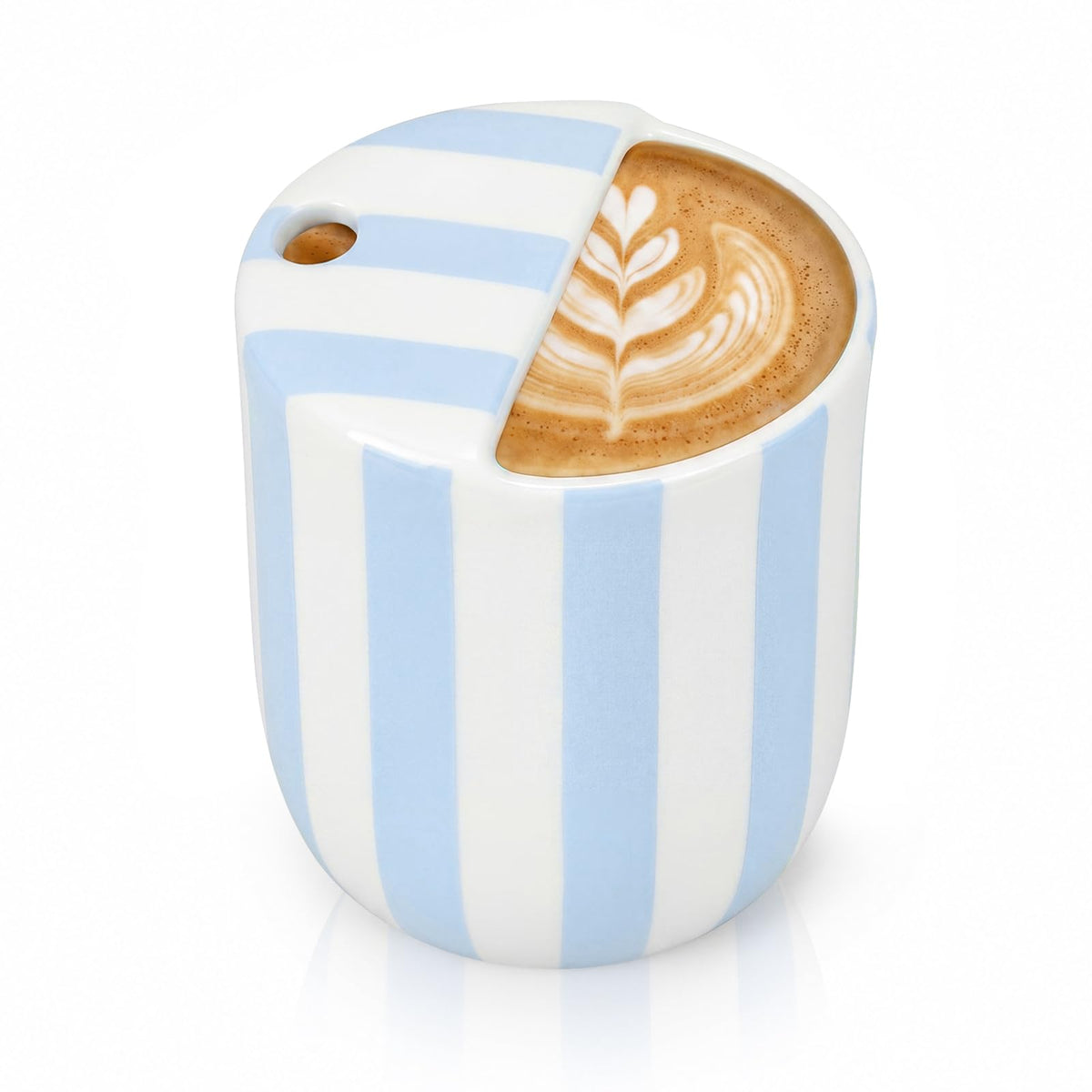 1 pcs Ceramic Mug with Sip Hole 10 oz deep Blue red Striped | Ice Coffee Mug, Travel Mugs,Novelty Hand Painted,Heat Resistant,Non Slip,Built in One Lid,Coffee Lovers Appreciation Gift