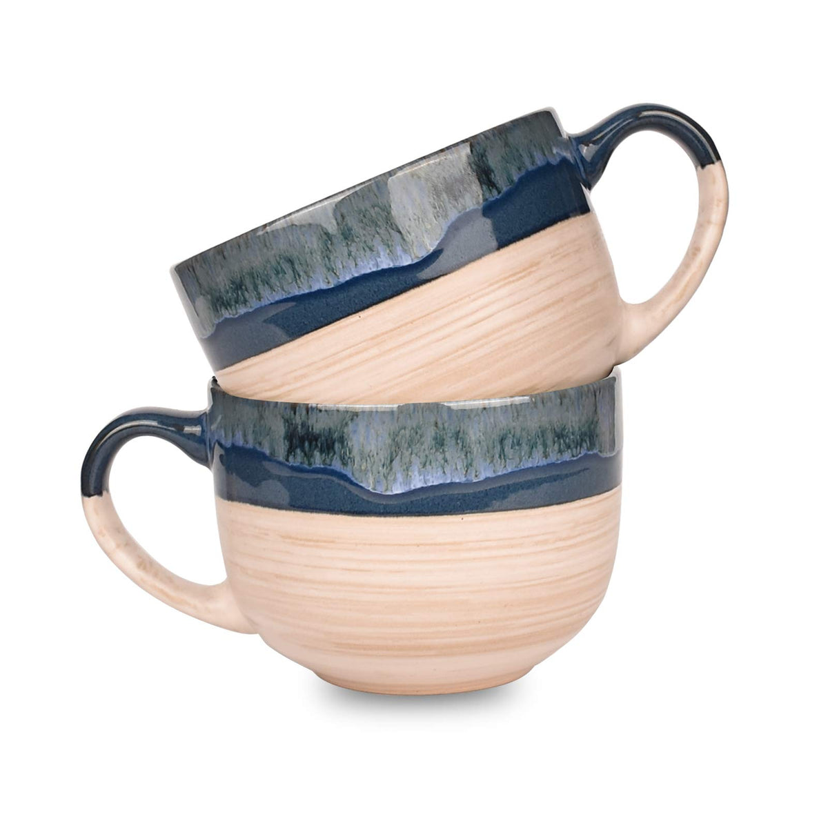 Bosmarlin Large Ceramic Coffee Mug Set of 2, Stoneware Jumbo Latte Mugs for Office and Home, 16 Oz, Dishwasher and Microwave Safe(Brown Grey, 2)