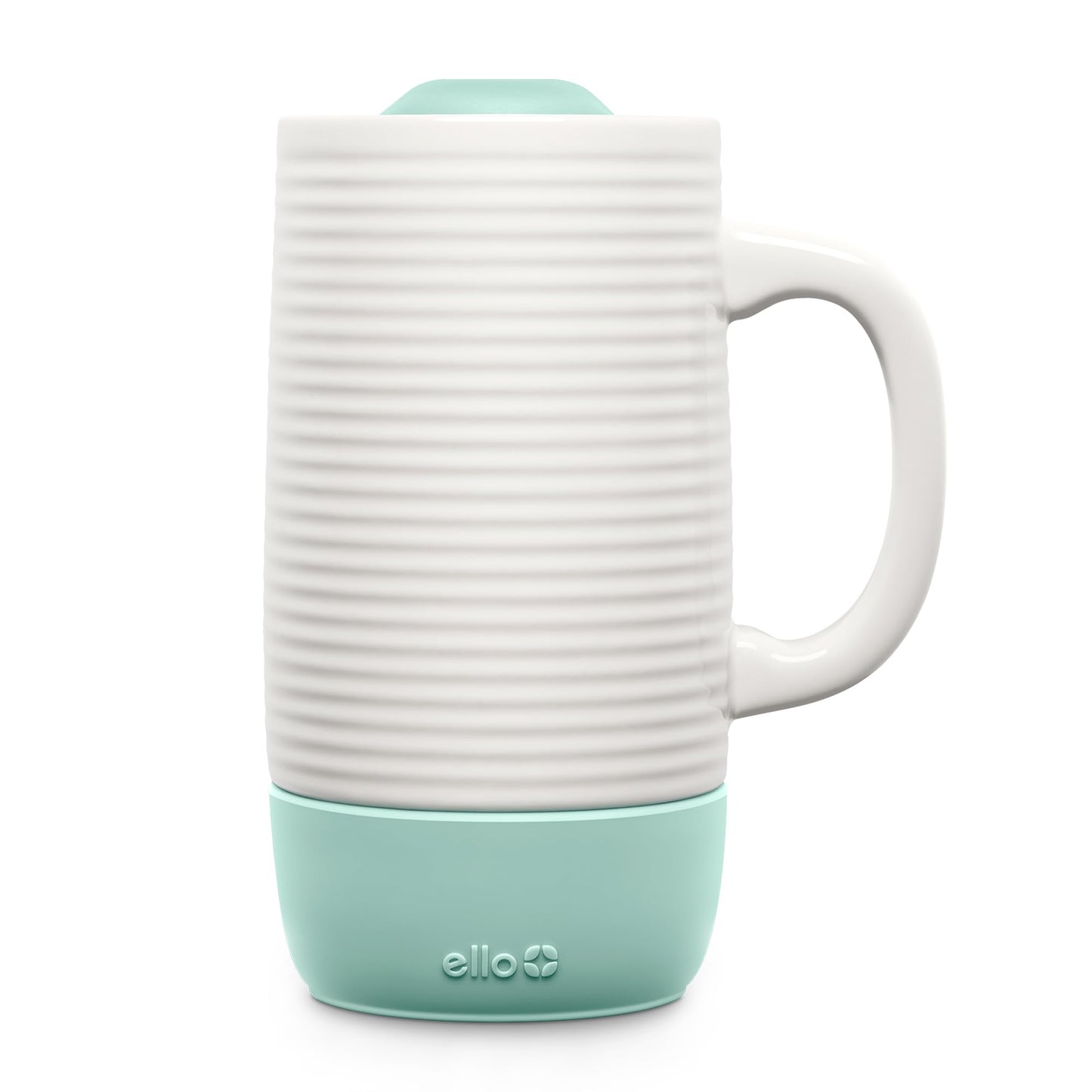 Ello Jane 18oz Ceramic Travel Mug with Handle, Splash-Resistant Slider Lid and Built-in Coaster, Perfect for Coffee and Tea, BPA Free, Dishwasher Safe, Holiday Gift Her Him, Yucca | Splash-resistant ceramic coffee tumbler with handle and silicone base. BP