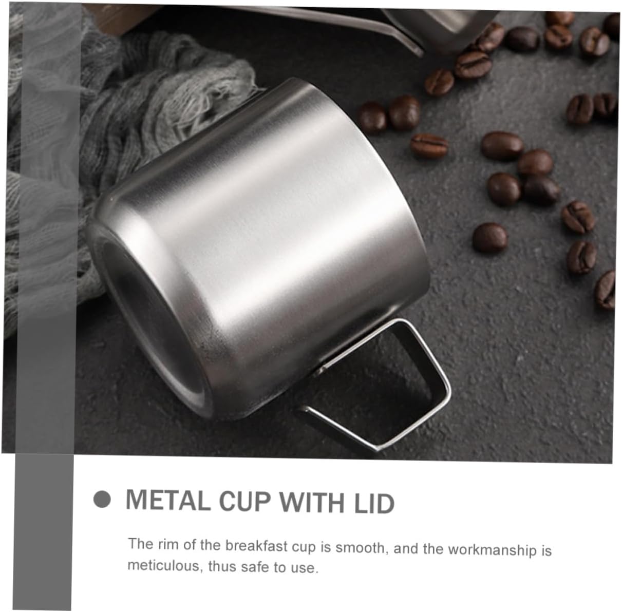 VICASKY Stainless Steel Double Breakfast Cup with Handle Insulated Milk and Cereal Mug for Home and Restaurant Use Household Stainless Mug Silver