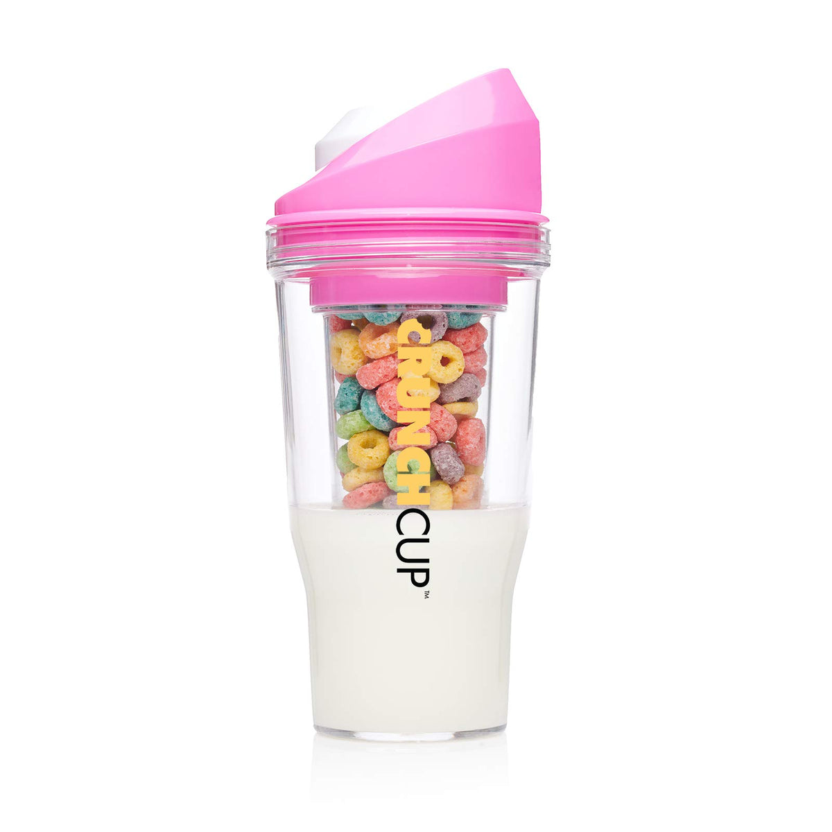 CRUNCHCUP XL Portable Cereal Cup for Breakfast On the Go - Pink | Skip the Spoon and Bowl - Designed for a quick, convenient breakfast at home, on the go, or during busy mornings.