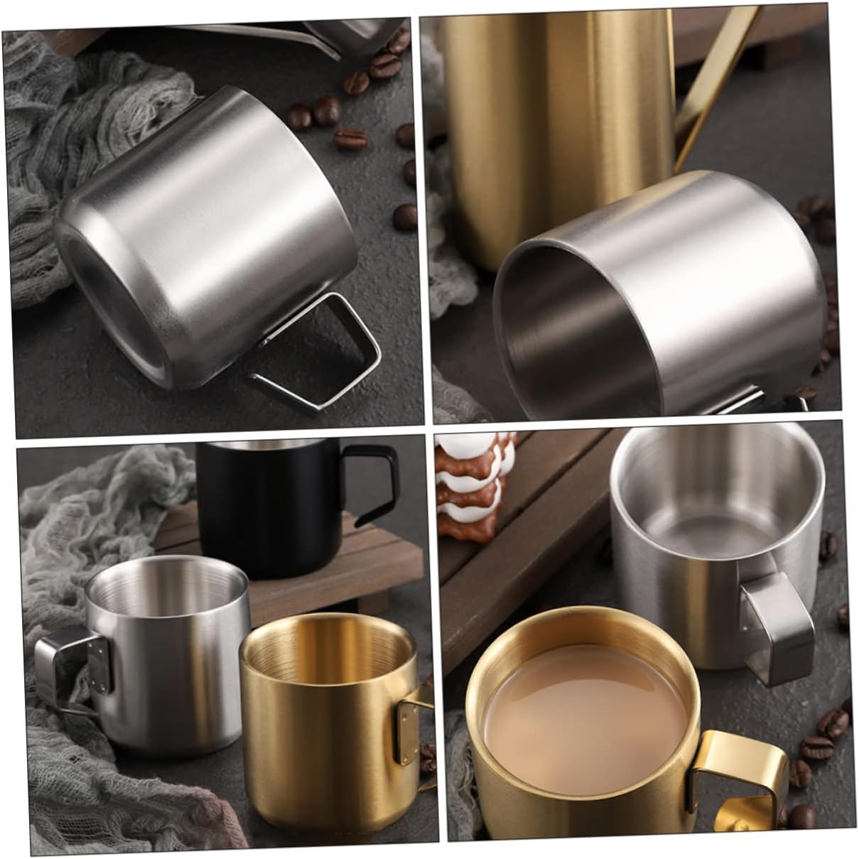 ABOOFAN Stainless Steel Double Breakfast Milk Cup with Handle Decorative Metal Mug for Household Use Portable and Easy to Clean