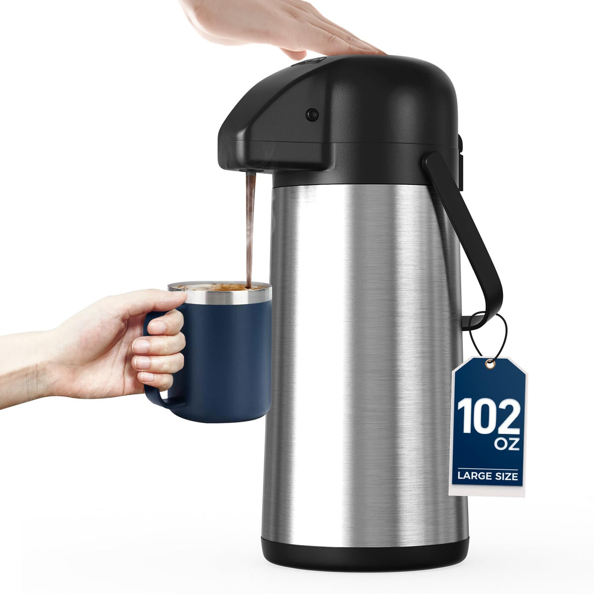 Thermal Coffee Carafe for Keeping Hot – 34OZ Insulated Small Coffee Pot | 304 Stainless Steel Coffee Flask, Tea Pitcher for Hot Drinks Liquid Water, Insulated Beverage Dispenser for Parties