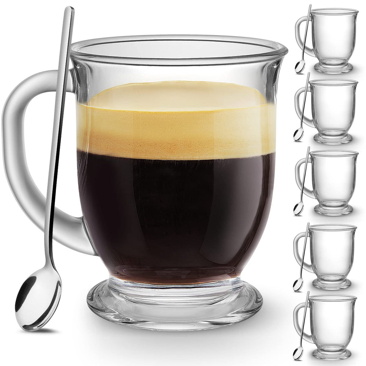 Mfacoy Glass Coffee Mugs Set of 4, Clear Large Coffee Mug 15 Oz With Handles for Hot Beverages, Clear Mugs for Tea, Cappuccino, Latte, Espresso Coffee, Juice, Glass Coffee Cups
