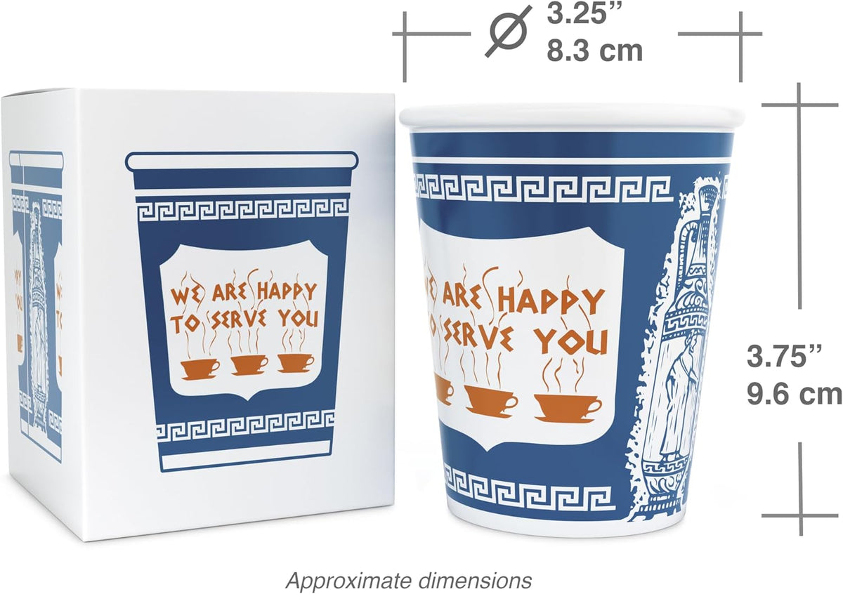 ExceptionLab 10 oz Ceramic New York City Greek Coffee Cup "We are Happy to Serve You"