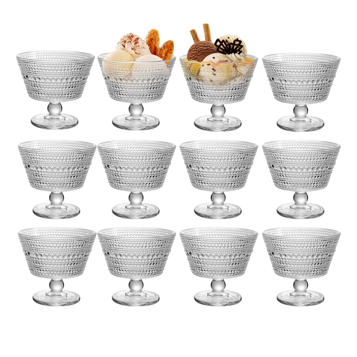 Glass Dessert Bowls Breakfast Cups,Dessert cups Set of 4, 9oz Glass Ice Cream Sundae Cups,Glass Dessert Bowls, For oats,Ice Cream, Milk, Sorbet, Yogurt (4PCS), Transparent, D-1059