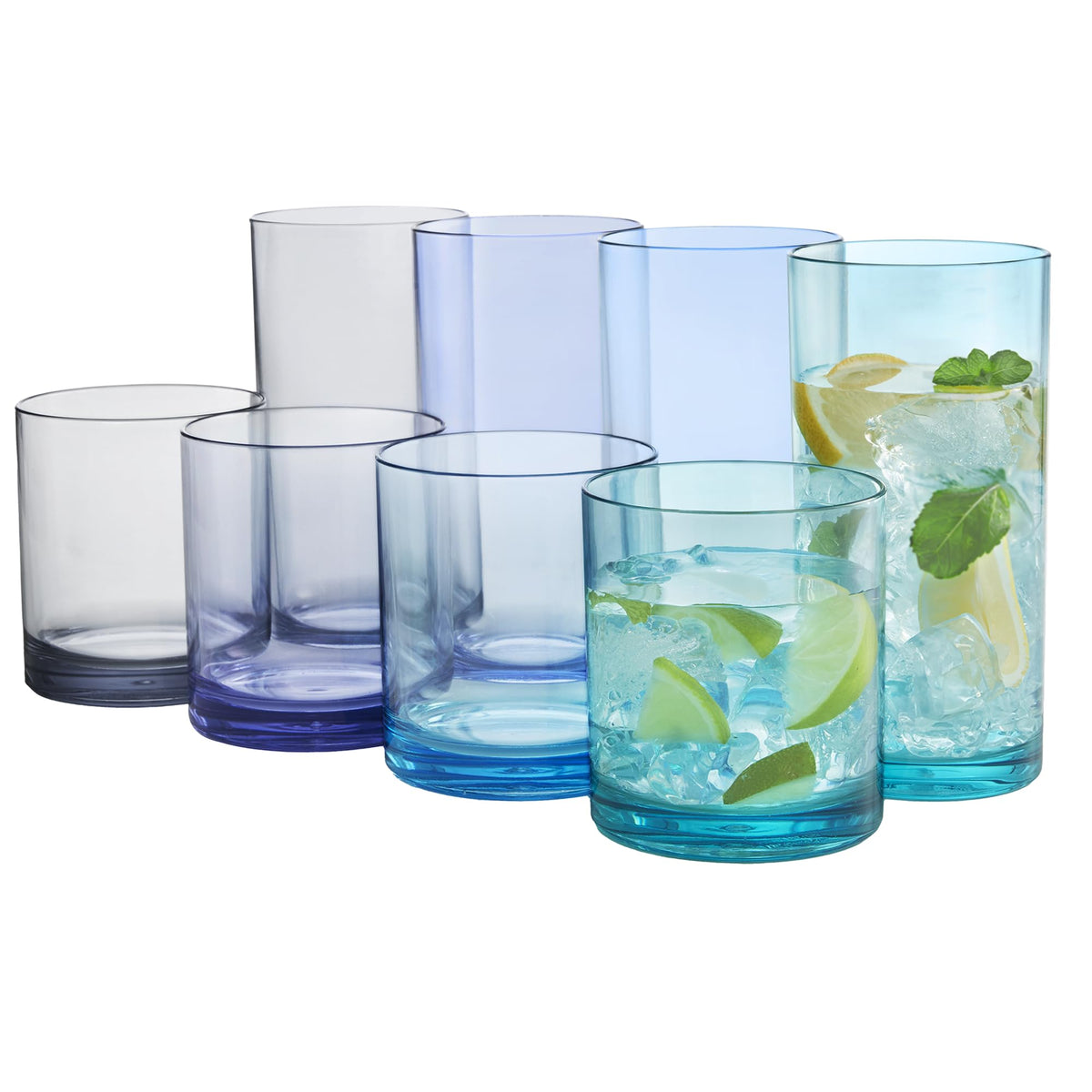 US Acrylic Classic Clear Plastic Reusable Drinking Glasses (Set of 8) 12oz Rocks & 16oz Water Cups | BPA-Free Tumblers, Made in USA | Top-Rack Dishwasher Safe