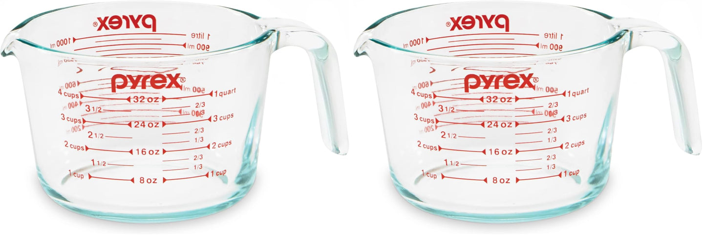 Pyrex 4 Cup Glass Measuring Cup For Baking and Cooking | Preheated oven, dishwasher, freezer, and microwave safe