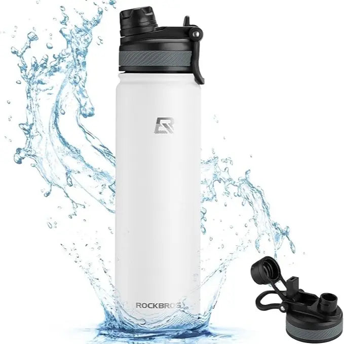 ROCKBROS Insulated Stainless Steel Tumbler with Straw Lid, Portable Leak-Proof Drink Flask with Handle, Insulation for Hiking, Cycling