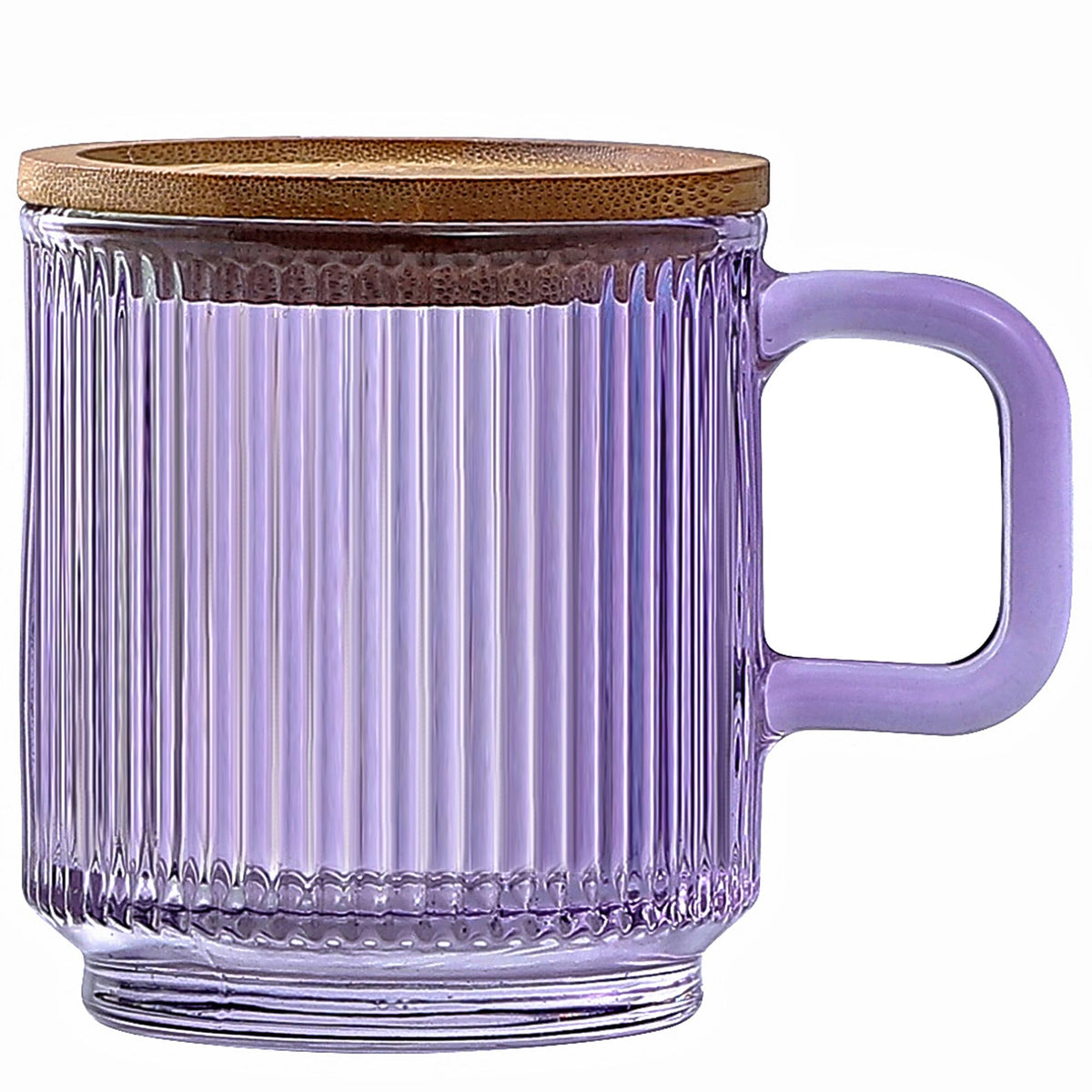 Lysenn Glass Coffee Mug with Lid - Premium Classical Vertical Stripes Glass Tea Cup - for Latte, Tea, Chocolate, Juice, Water - Lead-Free - Bamboo Lid - Lime Green | Classic Ribbed Design, Shining Glass for Coffee and Tea Lovers, Espresso, Lattes, Breakfa