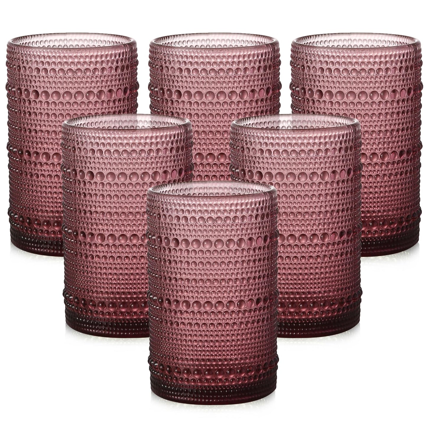 ZMOWIPDL Drinking Glasses Set of 6,15 oz Grey Hobnail Glass Cups | Vintage Glassware,Embossed Water Tumbler,for Beer,Cocktail,Whiskey,Juice and Various Mixed Drinks- 1 Cleaning Brush