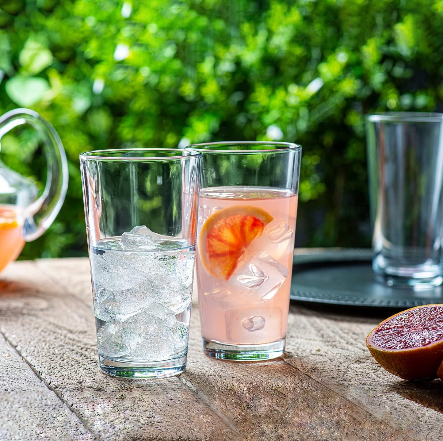 Le'raze 10pc Stackable Drinking Glasses, 16oz Clear Glass Cup Glassware Set | Dishwasher Safe, Freezer Proof, Lead & BPA Free, Heavy Base Highball Water Glasses, Tall Glass Beer Bar Tumblers, Giftable