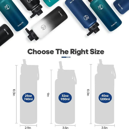 25oz Insulated Water Bottle w/ 2 Lids (Straw & Spout) - Stainless Steel, Double-Walled, Wide Mouth, Powder-Coated, Hot & Cold Thermos
