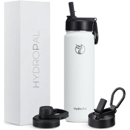 25oz Insulated Water Bottle w/ 2 Lids (Straw & Spout) - Stainless Steel, Double-Walled, Wide Mouth, Powder-Coated, Hot & Cold Thermos