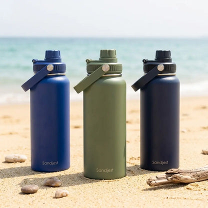 SANDJEST Summer Travel 32oz Sports Water Bottle with Spout Lid & Handle, Leak Proof Insulated Stainless Steel, Great for Outdoor, Gift for Men Him Dad