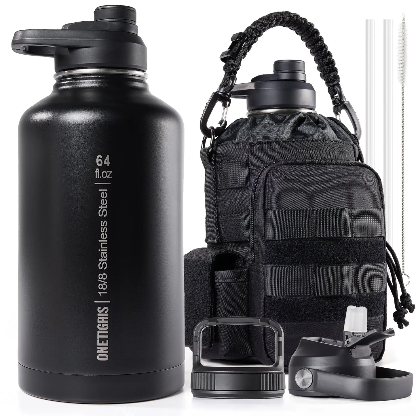 OneTigris - 64oz Portable Cold & Hot Stainless Steel Water Bottle with Straw - Reusable Drinkware, Washable Tumbler,  Vacuum Insulated Flask Insulated Thermos