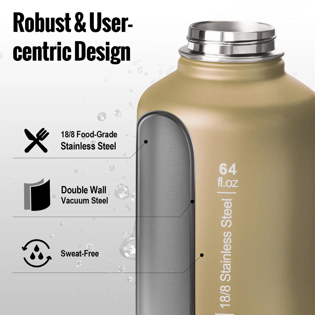 OneTigris - 64oz Portable Cold & Hot Stainless Steel Water Bottle with Straw - Reusable Drinkware, Washable Tumbler,  Vacuum Insulated Flask Insulated Thermos