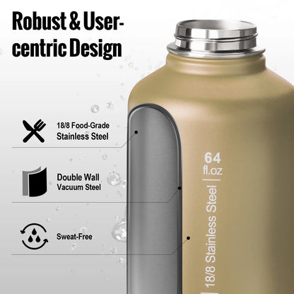 OneTigris - 64oz Portable Cold & Hot Stainless Steel Water Bottle with Straw - Reusable Drinkware, Washable Tumbler,  Vacuum Insulated Flask Insulated Thermos