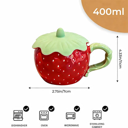 UFORU Cute and Creative Ceramic Mug Set, Strawberry/Watermelon/Coconut/Panda Coffee Cup with Lid/Straw/Spoon, Ceramic Cup Home, Microwave Dishwasher for Office Use, Instagram Style Cute Girl Gift#SummerWins#DFYD
