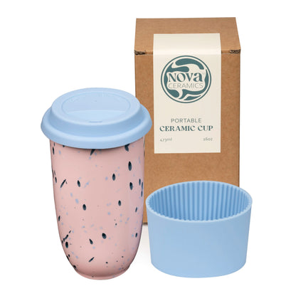 Nova Ceramics Travel Mugs - 12oz & 16oz - 26 Nature-Inspired Handmade Designs - Microwave & Dishwasher Safe, Perfect for On-the-Go Coffee Lovers