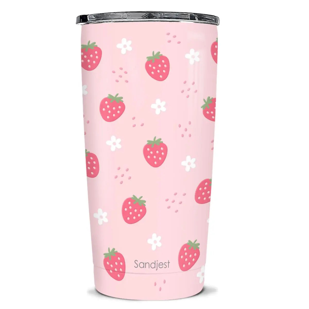SANDJEST 20oz Stylish Botanical Daisies Insulated Stainless Steel Coffee Flask - Portable, Leakproof, Double-Wall Keeps Coffee Cozy Longer, Cup Holder Friendly, Reusable, Gym-to-Office Use, Iced or Hot Ready, Gift for Her