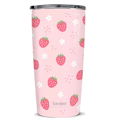 SANDJEST 20oz Stylish Botanical Daisies Insulated Stainless Steel Coffee Flask - Portable, Leakproof, Double-Wall Keeps Coffee Cozy Longer, Cup Holder Friendly, Reusable, Gym-to-Office Use, Iced or Hot Ready, Gift for Her