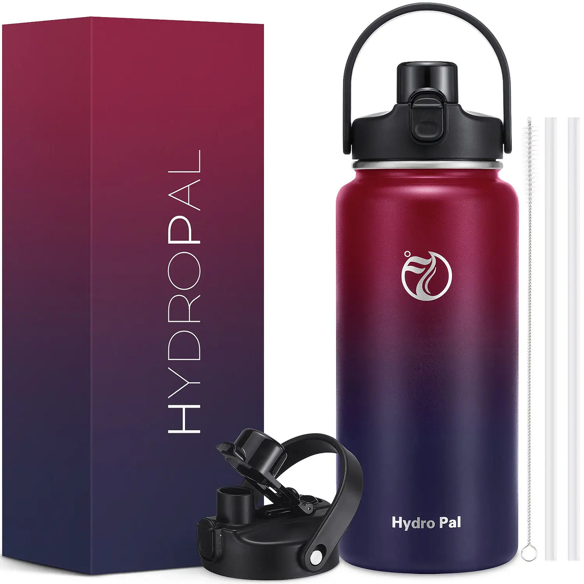 HydroPal 64oz Insulated Stainless Steel Water Bottle, Half Gallon, 2-in-1 Lid (Chug & Straw), Double-Walled Vacuum, Leak-Proof, Wide Mouth, Drinkware #Summervibes