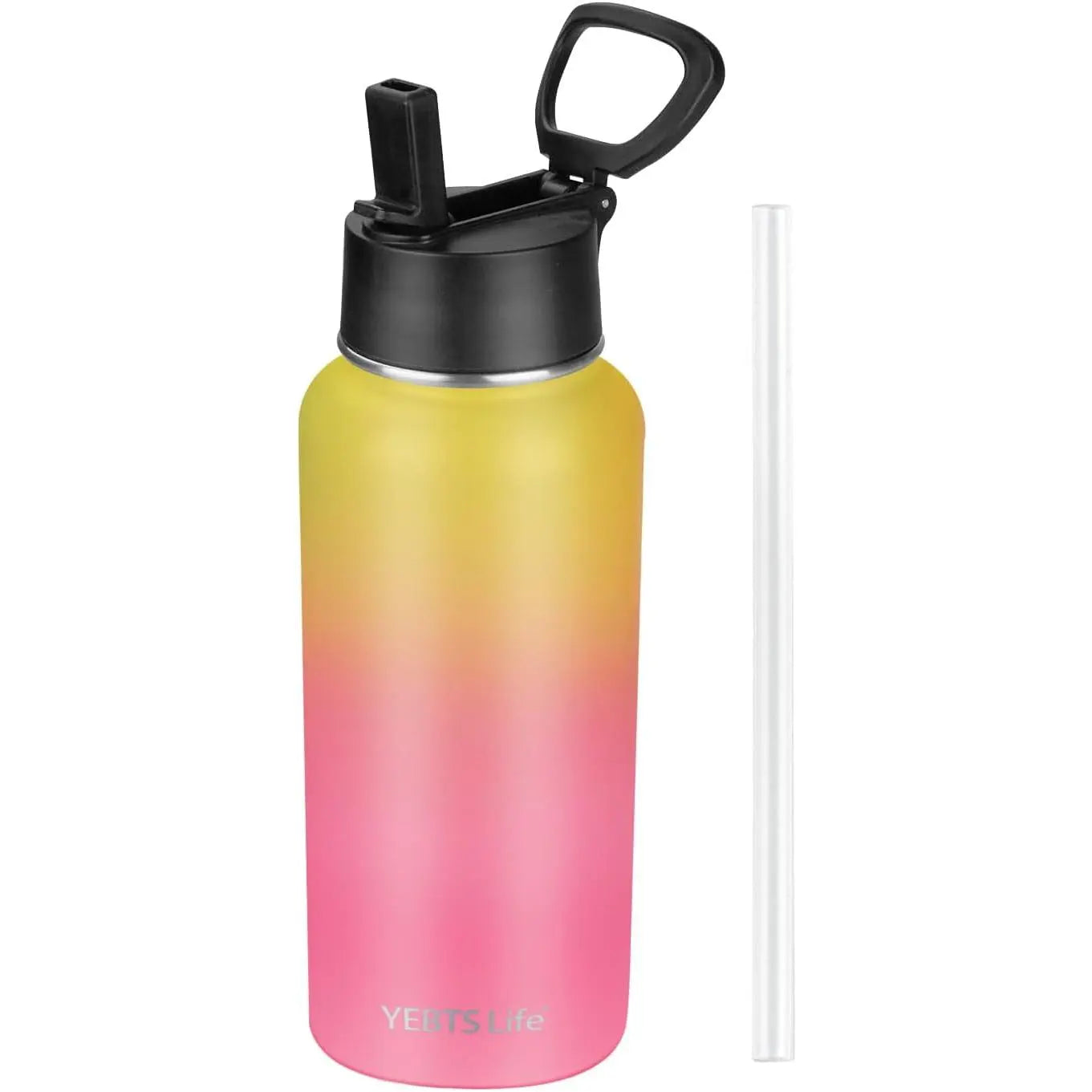 Insulated Water Bottle With Straw,32 oz Vacuum Insulated Stainless Steel  Water Flask,Keeps Cold and Hot,Metal Water Bottle Wide Mouth for Gym Travel Camping (Black)