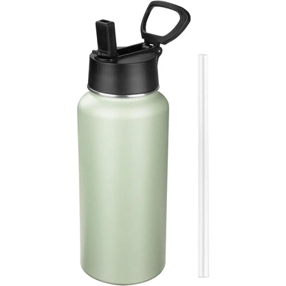 Insulated Water Bottle With Straw,32 oz Vacuum Insulated Stainless Steel  Water Flask,Keeps Cold and Hot,Metal Water Bottle Wide Mouth for Gym Travel Camping (Black)