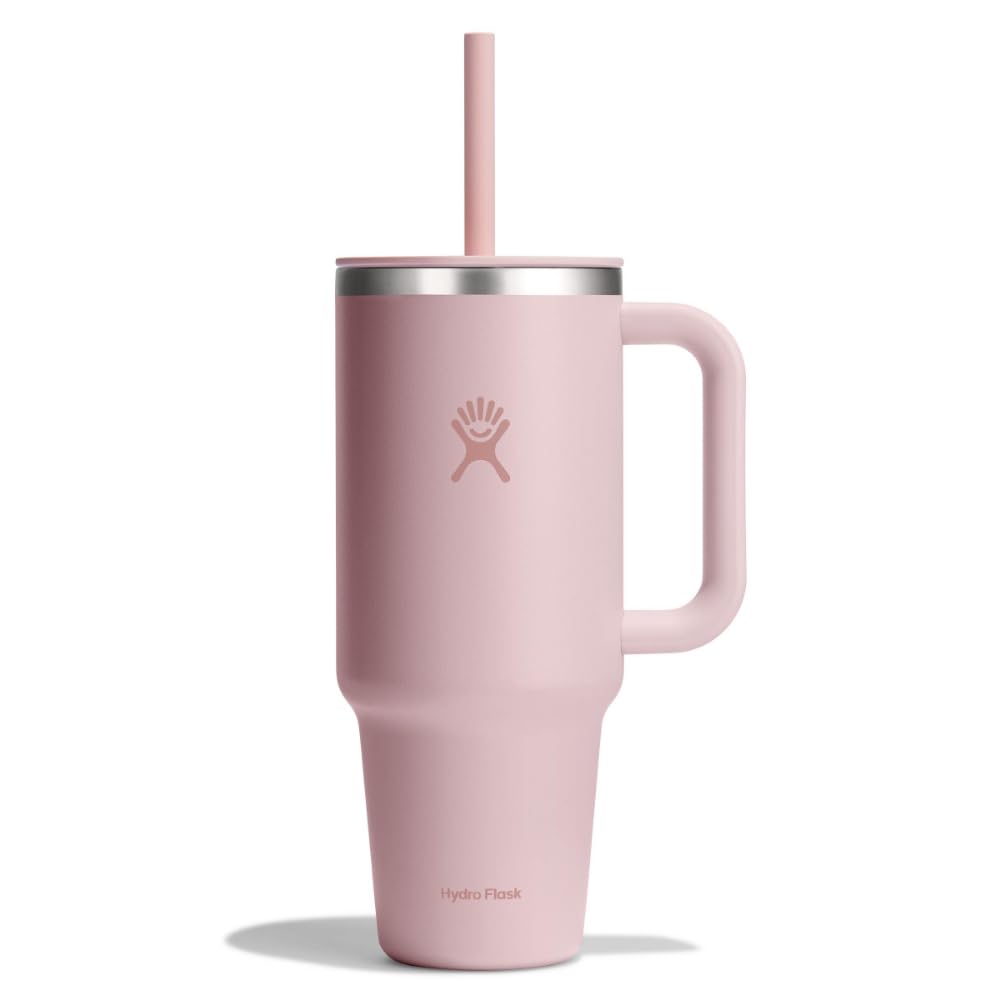 Hydro Flask Travel Tumbler with Handle, Lid and Straw - Insulated Stainless Steel in 40 Oz Agave