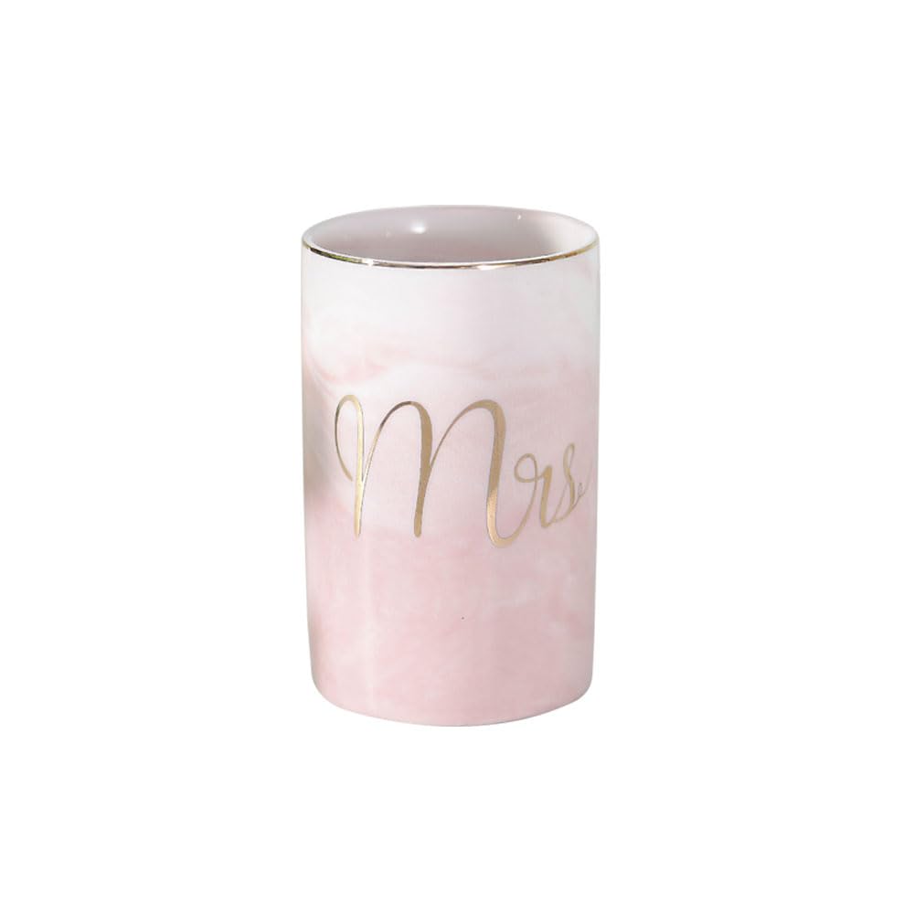 Creative ceramic cup office breakfast milk cup home hotel water cup marble mouthwash cup. (Stone pattern & White)