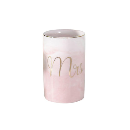 Creative ceramic cup office breakfast milk cup home hotel water cup marble mouthwash cup. (Stone pattern & White)