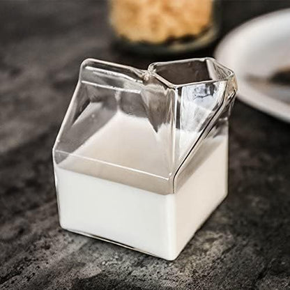 Mini Milk Creamer Carton Container - Half Pint Glass Milk Cups Coffee & Juice Glasses - Collect Bottles