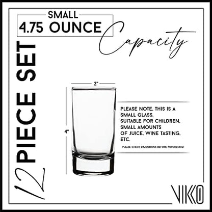 Vikko Mini Juice Glasses, 4.75 Ounce SMALL Glass Cups, Set of 6 Thick and Durable Juice Glass, 2.1 Inch x 3.9 Inch Heavy Base Juice Cups, Kids Drinking Glasses for Milk, Small Drinking Glasses