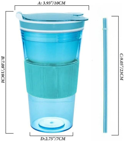 Portable Plastic Snack and Drink Cup for Adult, Teen Kid, 16 Oz | Combo All-in-One Cereal and Milk Container, Breakfast On-The-Go, With Lids & Straw