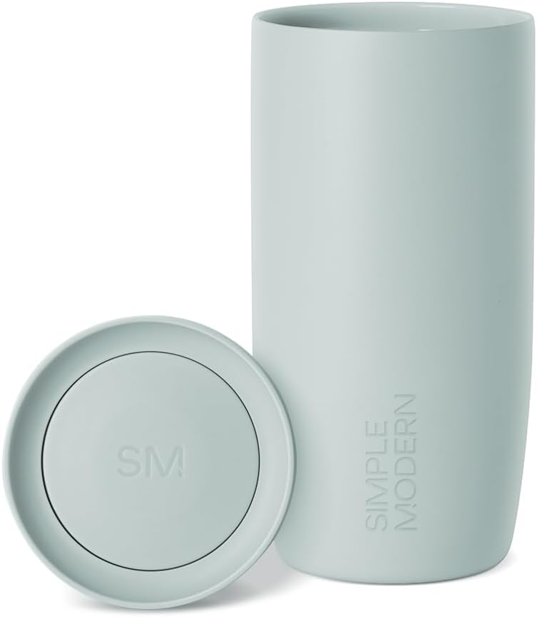Simple Modern Insulated Travel Coffee Mug 360° Lid | 16oz | Green | Voyager Ceramic-Lined Insulated Stainless Steel Coffee Tumbler Iced Coffee Cup, Mug with Lid | Fits Cupholder, Sea Glass Sage