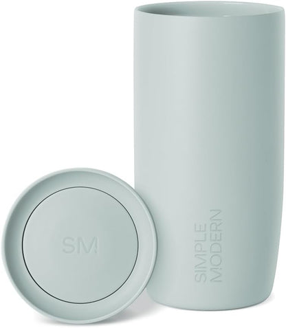 Simple Modern Insulated Travel Coffee Mug 360° Lid | 16oz | Green | Voyager Ceramic-Lined Insulated Stainless Steel Coffee Tumbler Iced Coffee Cup, Mug with Lid | Fits Cupholder, Sea Glass Sage