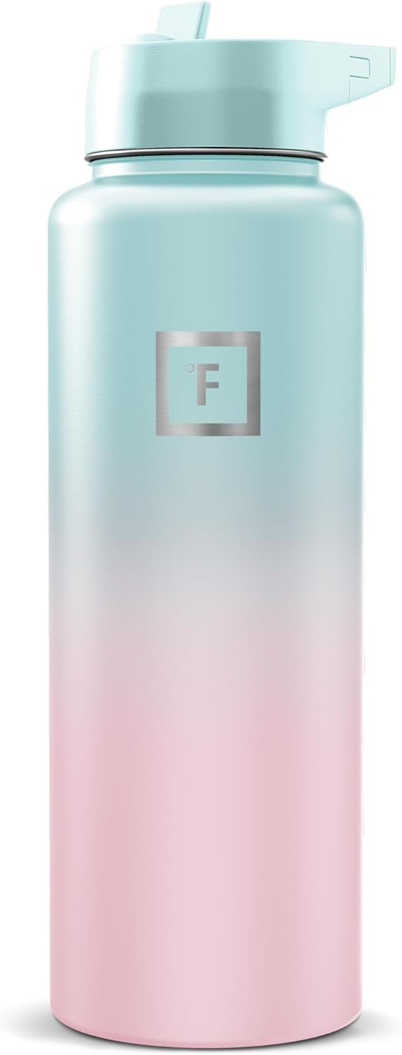 IRON °FLASK 64 oz Wide Mouth Water Bottle with Straw | Insulated Half Gallon Water Bottle with Leakproof Straw Lid - BPA Free, Cold 24 Hrs, Sweat Free (Midnight Black)