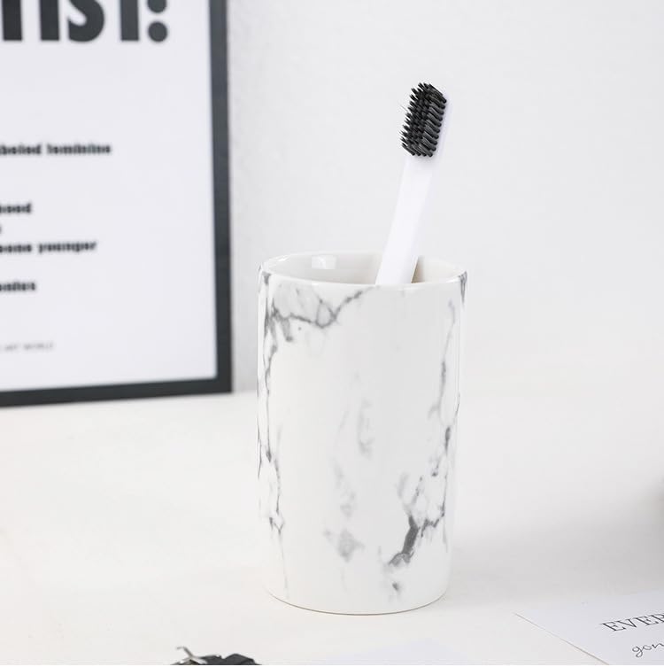 Creative ceramic cup office breakfast milk cup home hotel water cup marble mouthwash cup. (Stone pattern & White)