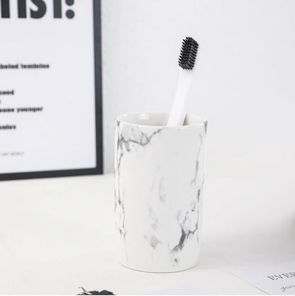 Creative ceramic cup office breakfast milk cup home hotel water cup marble mouthwash cup. (Stone pattern & White)