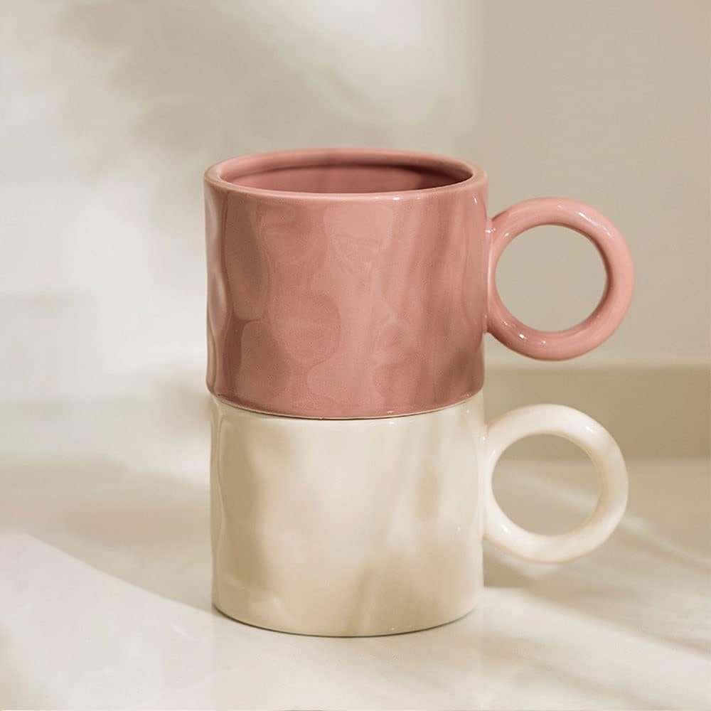 Breakfast Milk Oatmeal Cup With Round Handle Home Drinking Cup Microwave(Creamy White) (Roze)