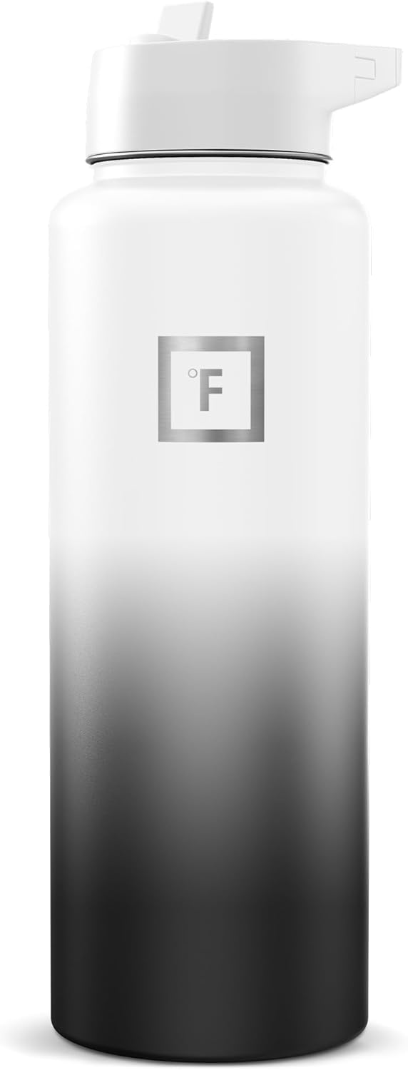 IRON °FLASK 40 oz Wide Mouth Water Bottle with Straw | Insulated Stainless Steel Sports Water Bottle with Leakproof Straw Lid - BPA Free, Cold 24 Hrs, Sweat Free (Midnight Black)
