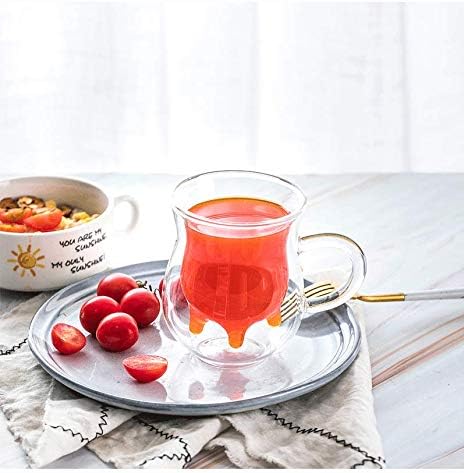Double Wall Glass Cup - Creative Cup Cute Calf Insulated Mugs Thermo Coffee Milk Cups Creamer Pitcher (230ML/7.7oz)