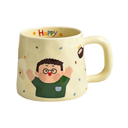 380Ml Ceramic Cartoon Family Breakfast Milk Cup