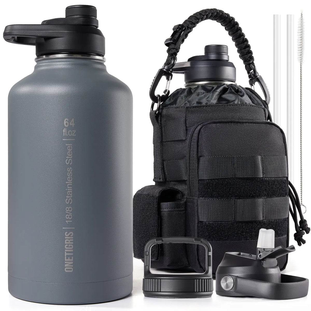 OneTigris - 64oz Portable Cold & Hot Stainless Steel Water Bottle with Straw - Reusable Drinkware, Washable Tumbler,  Vacuum Insulated Flask Insulated Thermos